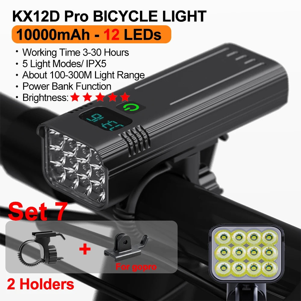 Ultra-Bright 10000mAh USB-C Rechargeable Bike Light Set