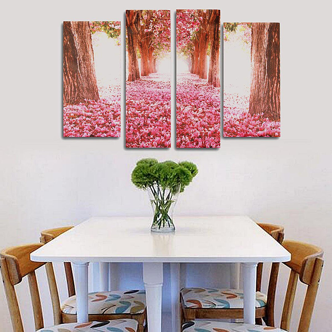 4Pcs Cherry Blossoms Tree Canvas Print Paintings Wall Decorative Print Art Pictures Frameless Wall Hanging Decorations for Home Office