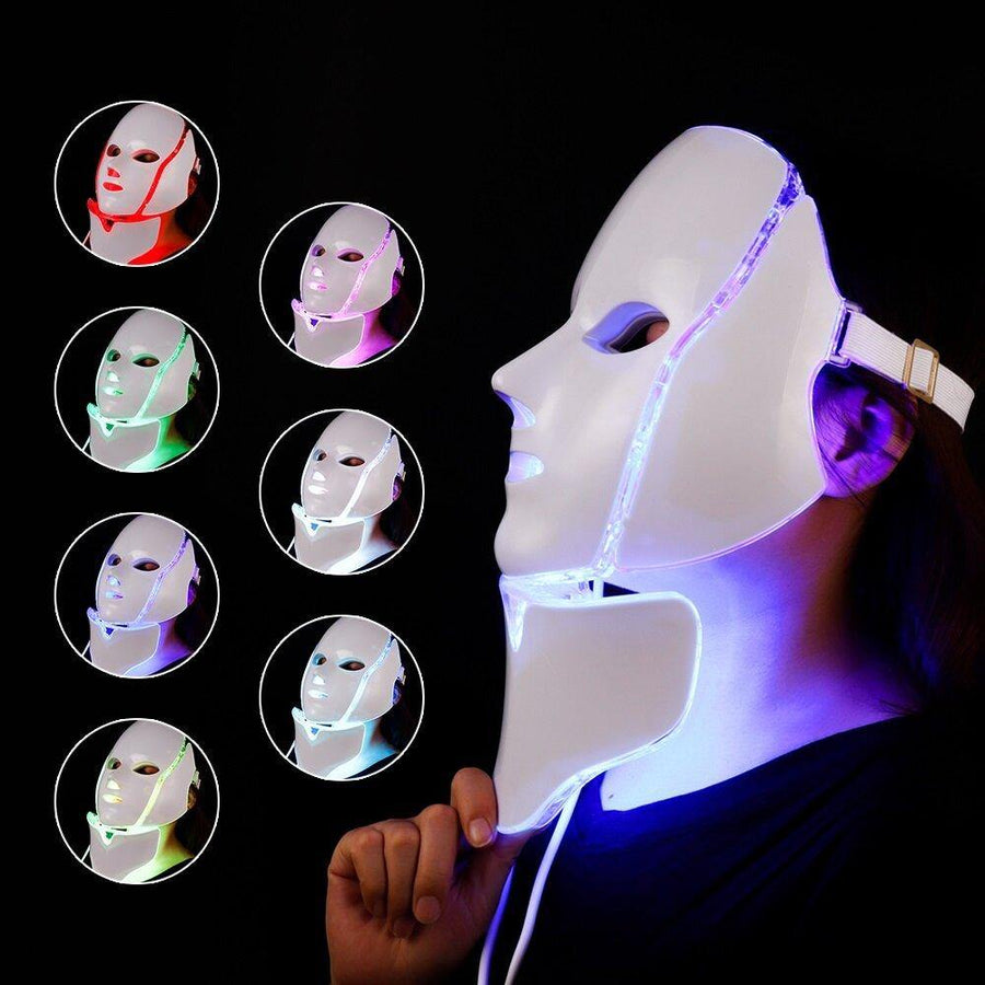 LED Light Therapy Face Mask - Colorful Acne-Removing Neck Beauty Instrument for Brightening and Rejuvenation - MRSLM