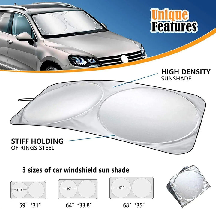 Compact Silver-Coated Car Sunshade ‚Äì UV Heat Shield & Windscreen Protector