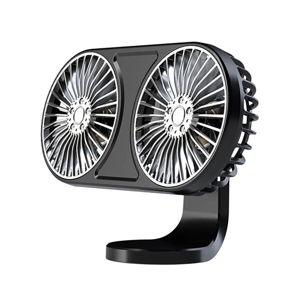 360¬∞ Rotating Dual-Head USB Car Fan with Ambient Lighting