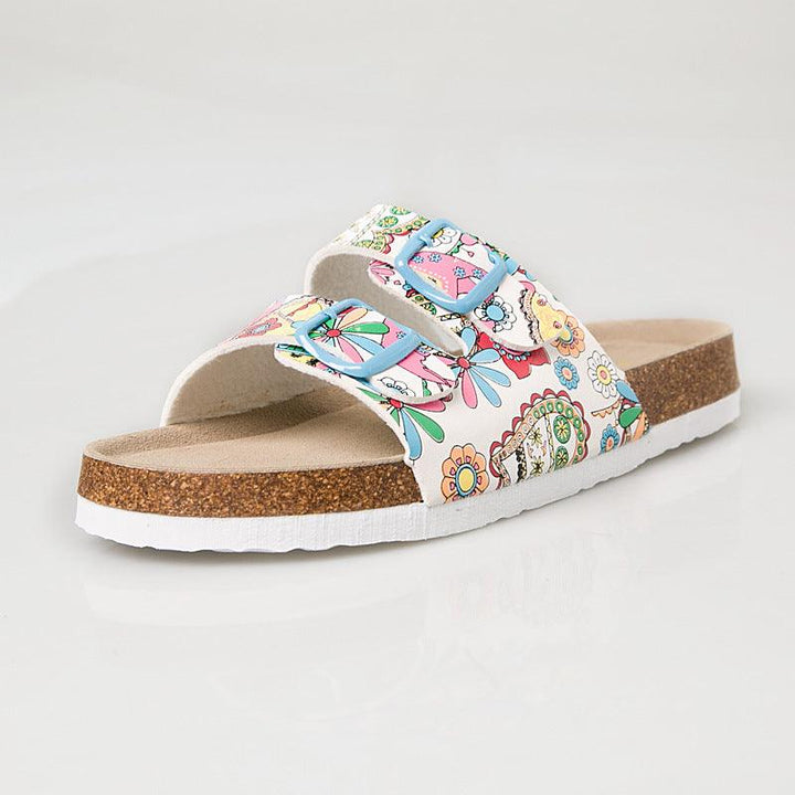 Double buckle flip flop cork slippers