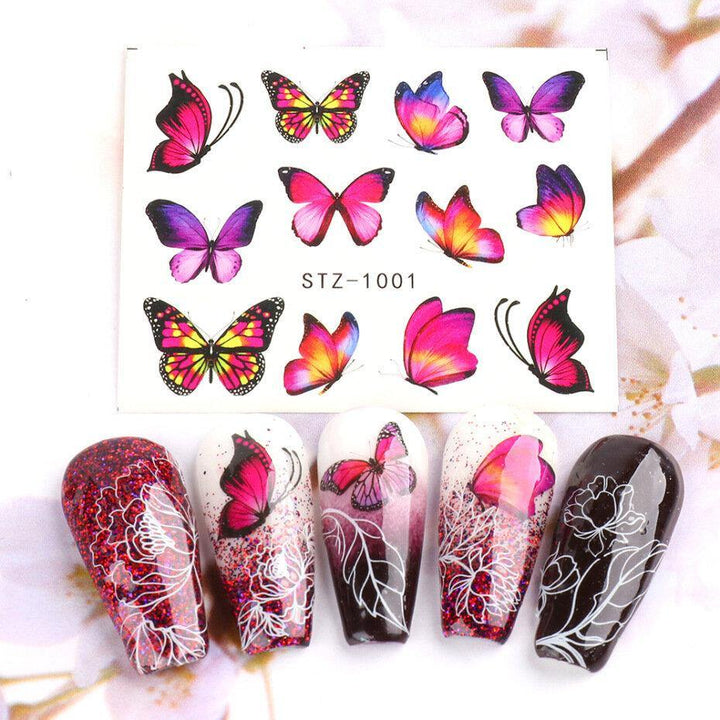 30 Pcs Nail Art Stickers Retro Watercolor Big Butterfly Water Transfer Stickers