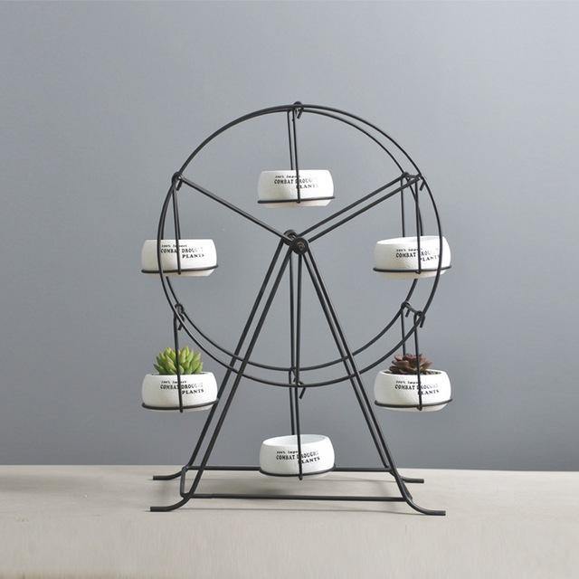 Ferris Wheel-stand with 6 Cement Succulent Plant Pots - MRSLM