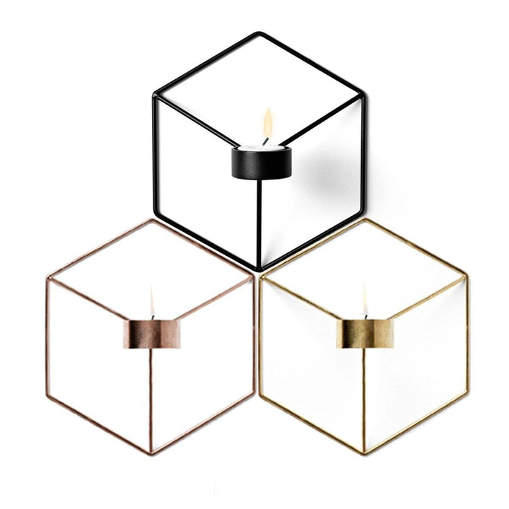 3D Geometric Nordic Style Candle Holder Iron Candlestick Handmade Wall Art Room Home Decor