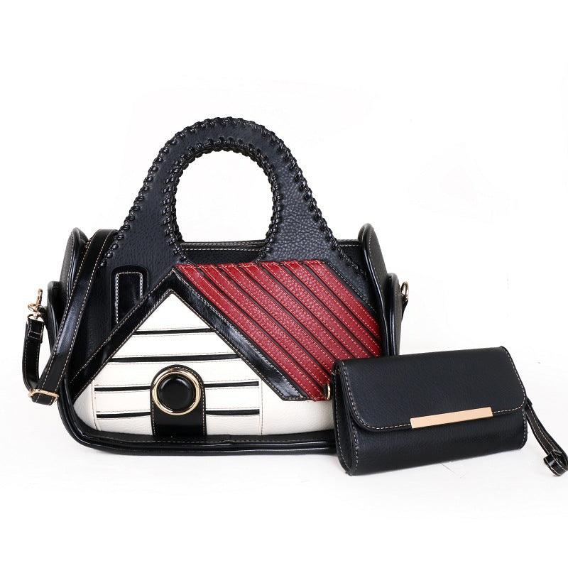 Women's Patchwork House Pattern Handbag One Shoulder Crossbody Briefcase