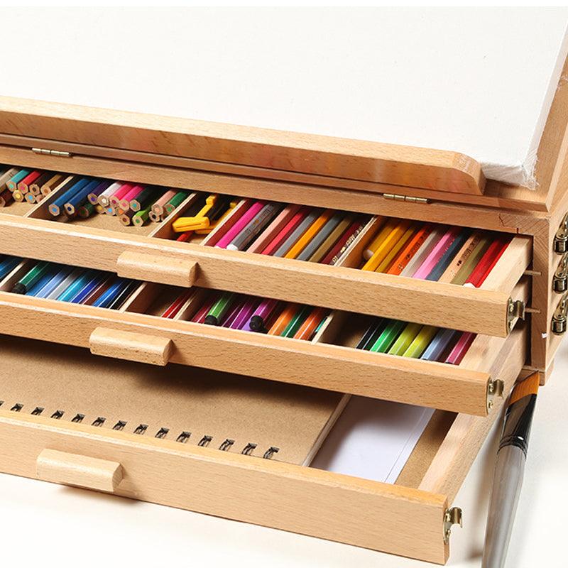 3-layer Artist Wooden Easel Tabletop Portable Painting Box Easel with Storage Drawer