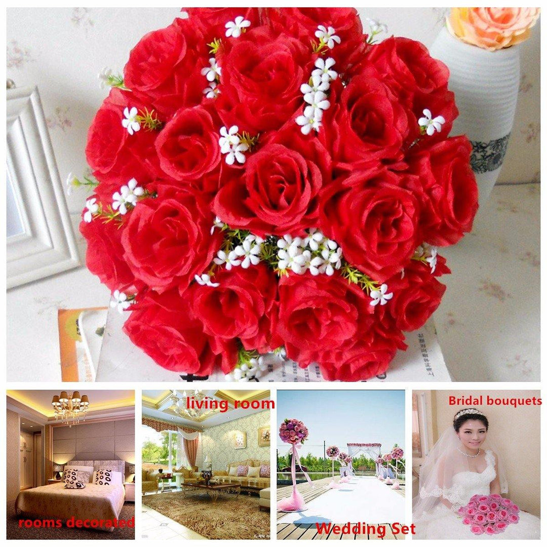 18 Head / Bouquet 15'' Artificial Silk Roses Flowers Bridal Home Wedding Decor Supplies