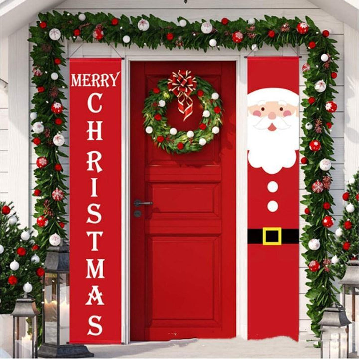 Christmas Door Curtain Holiday Atmosphere Decoration Couplet Outdoor Door Party Scene Layout Bar Hanging Flag - MRSLM