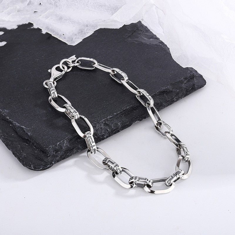 S925 Silver Bracelet Classic Great Wall Print Personality Punk Style