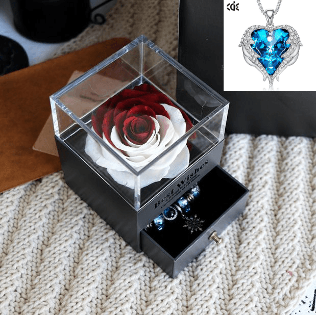 Valentines Day Gift Women Rose Jewelry Box Dried Flower Real Flowers Eternal Roses In Box - MRSLM