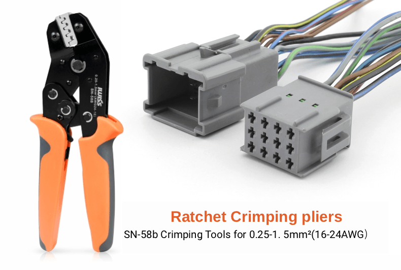 IWISS SN-58b 6.3/ 4.8/2.8 Plug Spring Crimping Tool Ratchet Terminal 0.25-1.5mm Crimping Tool Cold-pressing Bare Terminal Clamp