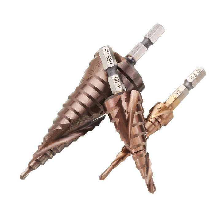 3Pcs 3-12/4-20/4-32mm M35 Cobalt Step Drill Bit 1/4 Inch Hex Shank HSS-Co Step Drill Bit