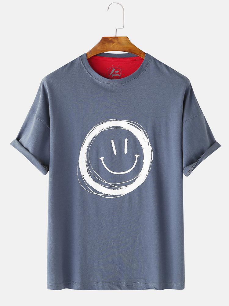 Men Graffiti Smile Crew Neck Short Sleeve Casual T-Shirts