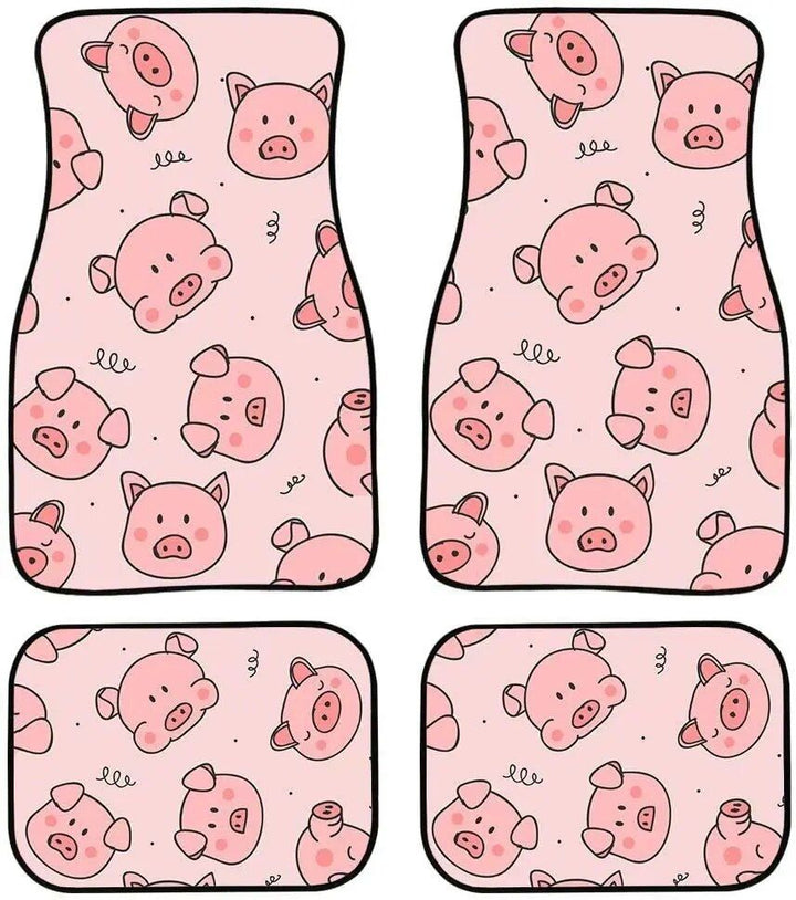 Cute Pink Pig Patterned Waterproof Rubber Car Floor Mats (Set of 4)