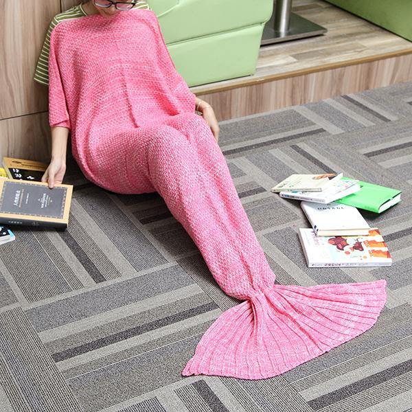 180x90CM Yarn Knitting Mermaid Tail Blanket Cashmese-like Warm Super Soft Sleep Bag Bed Mat