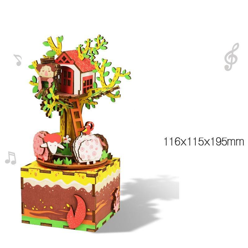 DIY 3D Kitty Ballet Wooden Puzzle Game Assembly Moveable Music Box Toy - MRSLM