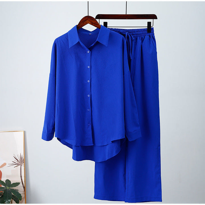 Autumn And Winter New Loose Elastic Wrinkle Long-sleeved Shirt Wide-leg Pants Casual Suit