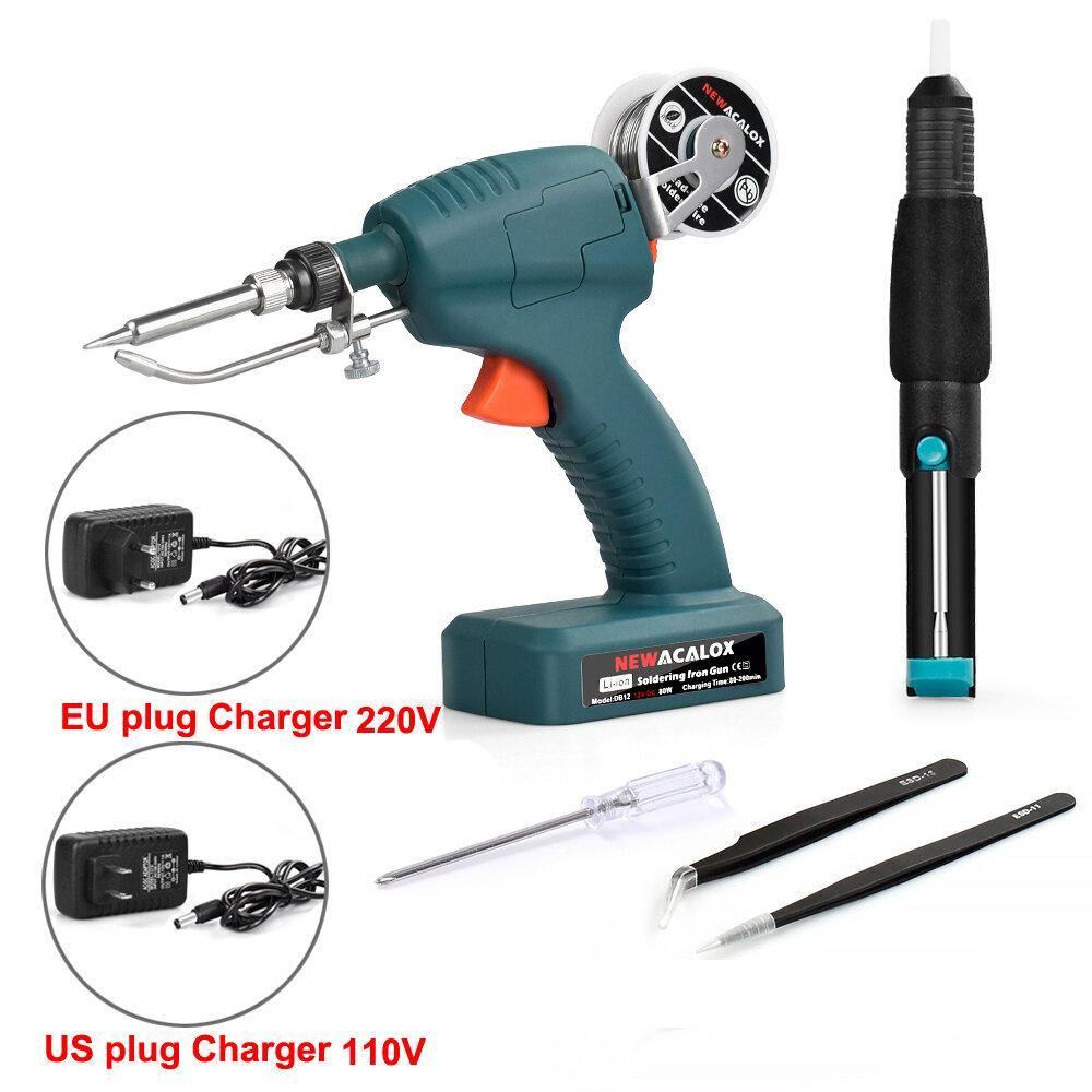 NEWACALOX 80W Rechargeable Cordless Soldering Iron Handheld Automatically Send Tin Welding Tool Kit Solder Iron EU/US Plug - MRSLM