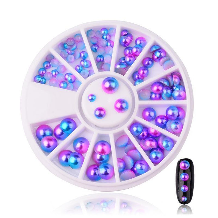 3D Round Purple Pink Nail Art Decoration Wheel Gradating Pearl Luster Manicure Stub Bead