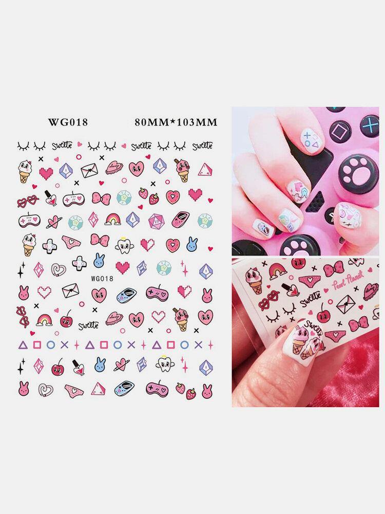 3D Nail Art Stickers Heart Colorful Red Lip Nail Transfer Decals Valentine's Day Tips - MRSLM