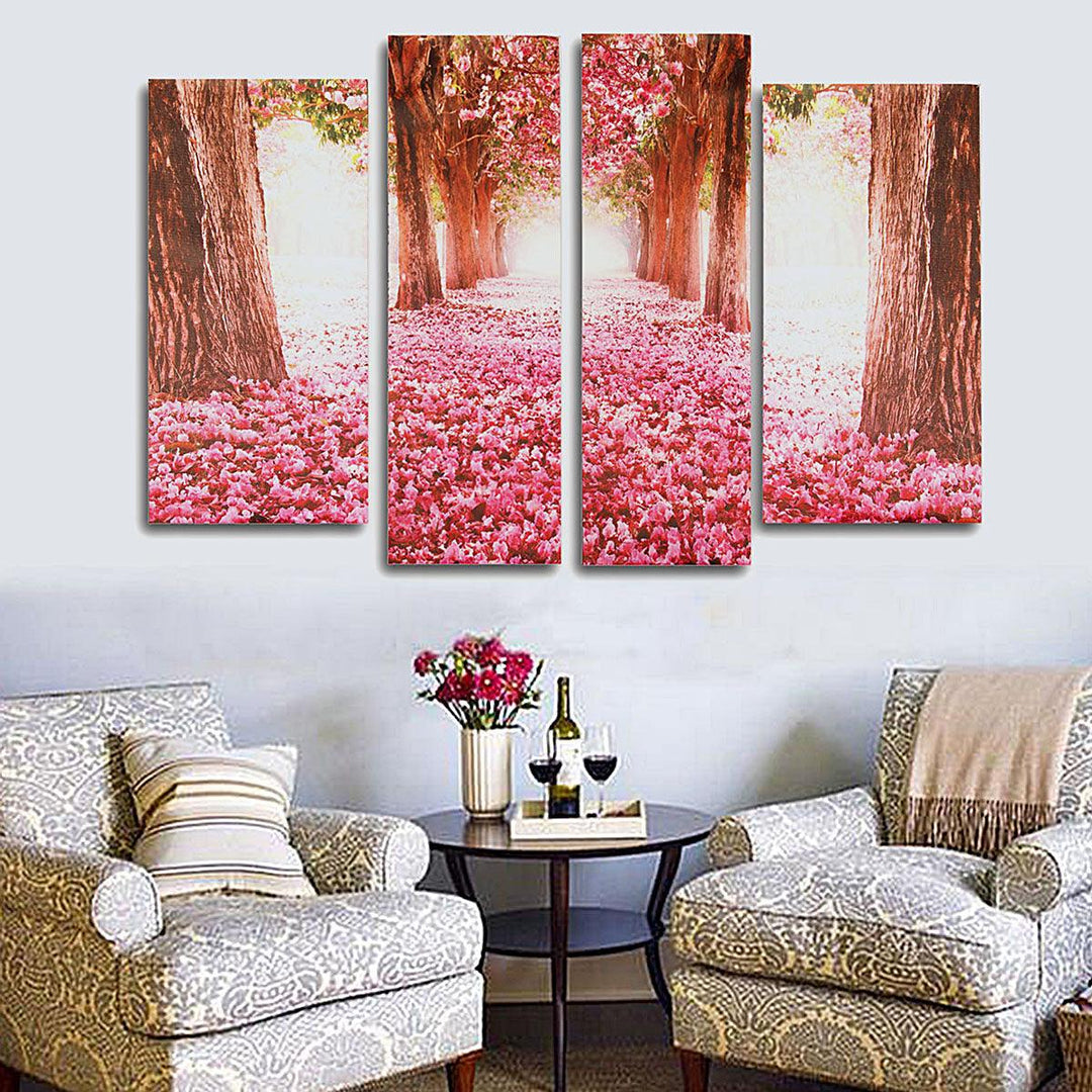 4Pcs Cherry Blossoms Tree Canvas Print Paintings Wall Decorative Print Art Pictures Frameless Wall Hanging Decorations for Home Office