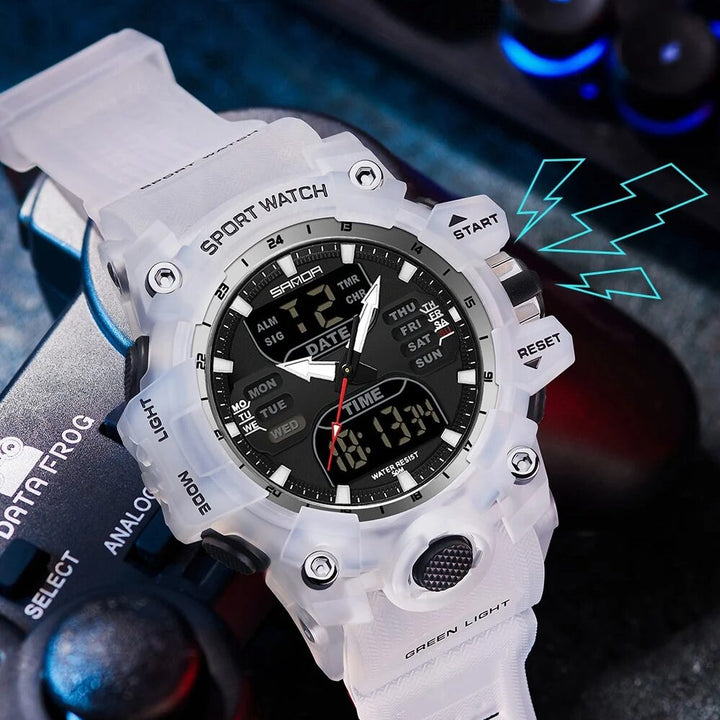 Dual Display Sports Watch for Men - Waterproof, Shock Resistant with Multi-Function Digital Display