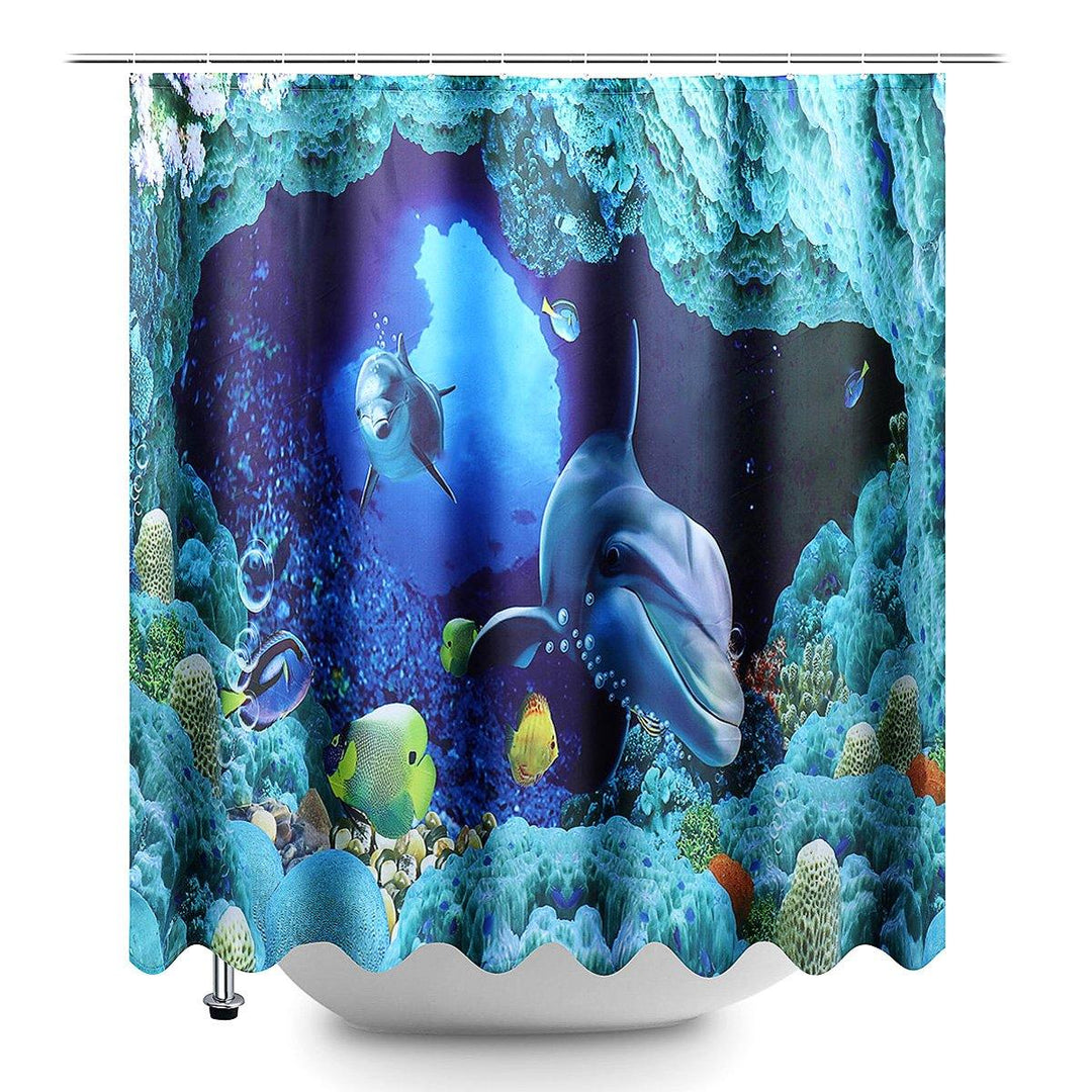 180x180cm Blue Dolphin Deep Sea Waterproof Bathroom Shower Curtain with 12 Hooks