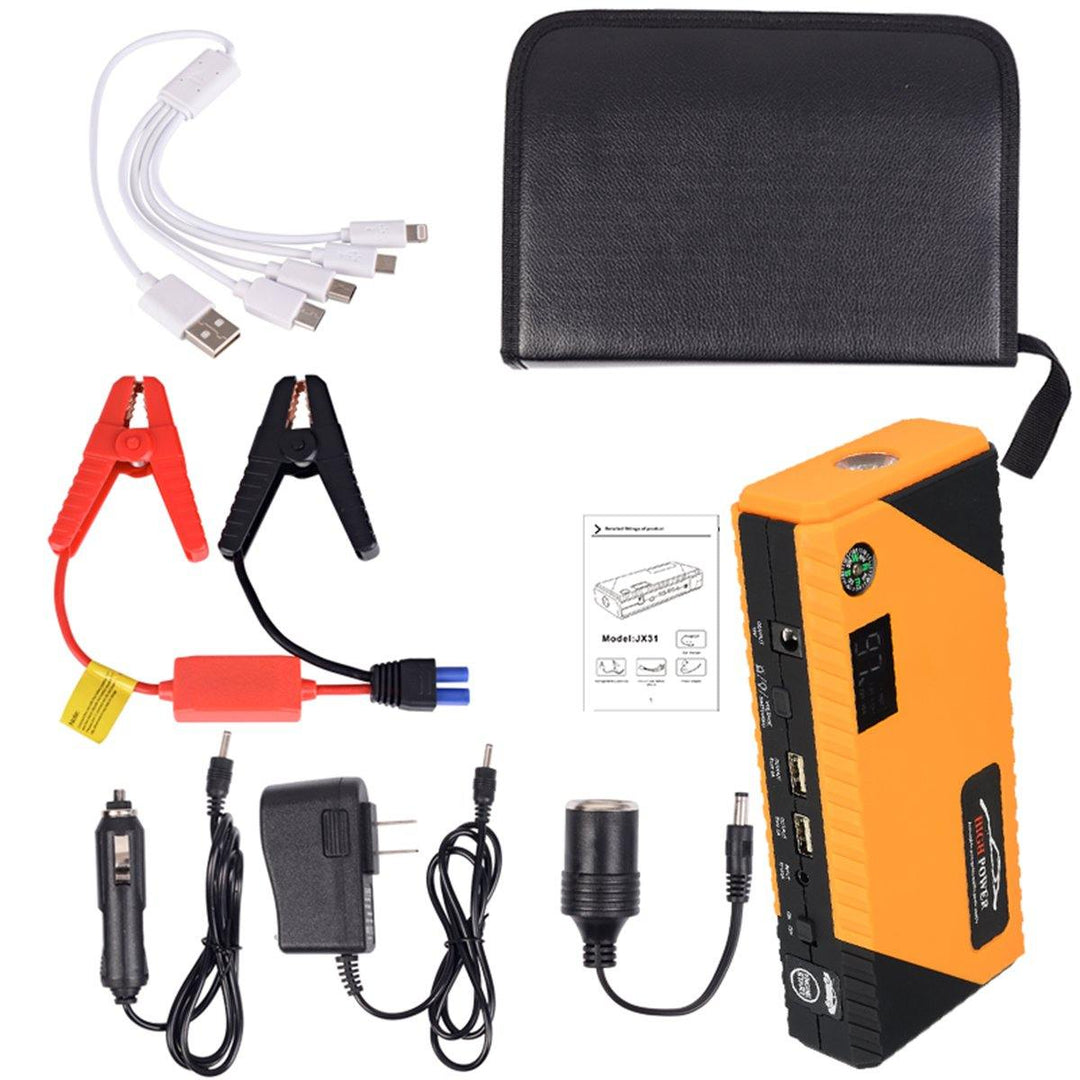 JX31 Display 98600mAh 12V Car Jump Starter Portable USB Emergency Power Bank Battery Booster Clamp 1000A DC Port Yellow