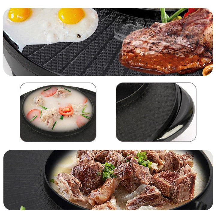 1350W 220V 2 In 1 Electric Non Stick BBQ Grill Plate Steamboat Hot Pot 34cm