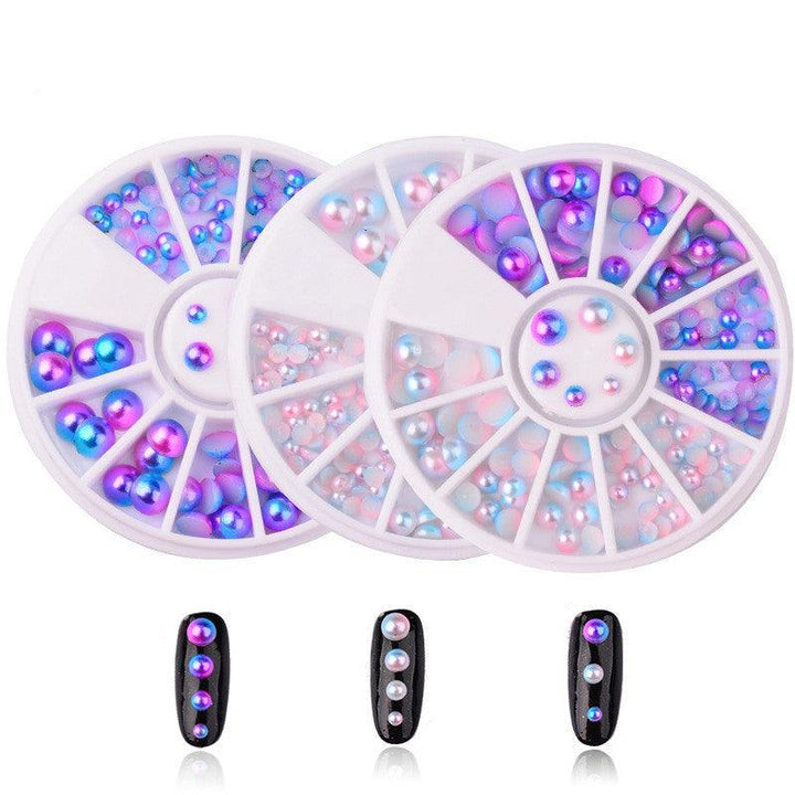 3D Round Purple Pink Nail Art Decoration Wheel Gradating Pearl Luster Manicure Stub Bead