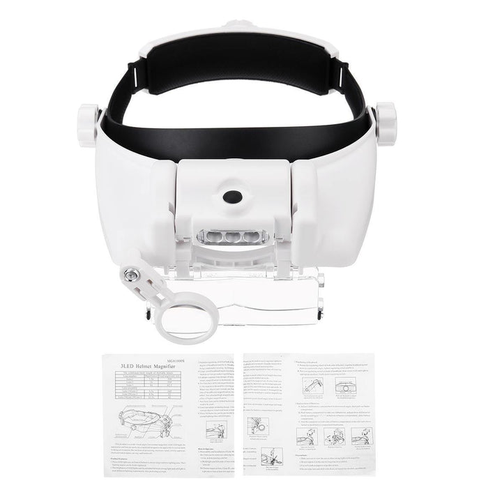 1.5X 2.0X 8X Headband Magnifying Glass bracket 3 LED Light Protable Helmet Illuminated Magnifier