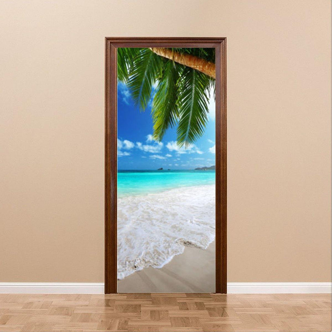 3D Beach Door Sticker Fridge Decals Mural Home Wall Decorations