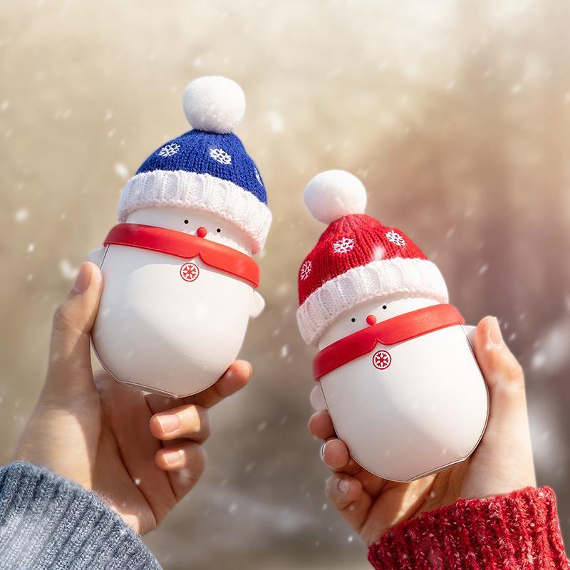 Christmas Snowman Portable Mini 2 in 1 Hand Warmer Power Bank 2 Gear 6000/10000mAh Long Battery Life USB Charging Double-sided Heating Electric Warming Treasure