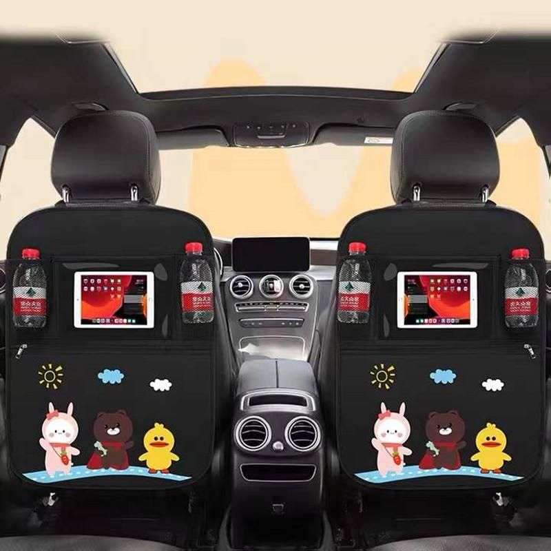 Cartoon Car Seat Back Protector with Storage for Children