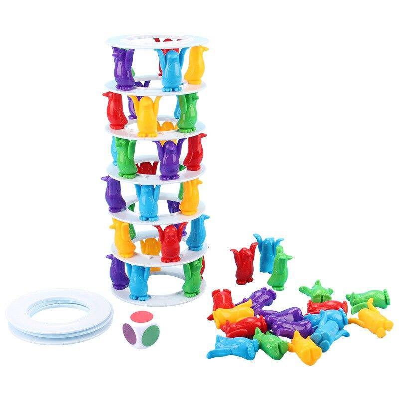 Penguin Tower Collapse Desktop Game Balance Toy Challenge Tower (As picture)