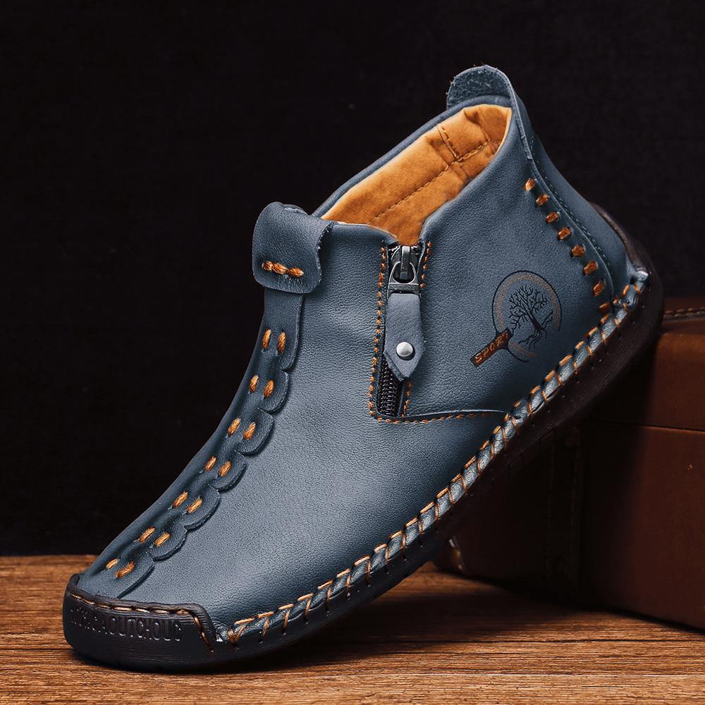 Men Hand Stitching Leather Non-slip Anti-Collision Toe Cap Casual Ankle Boots