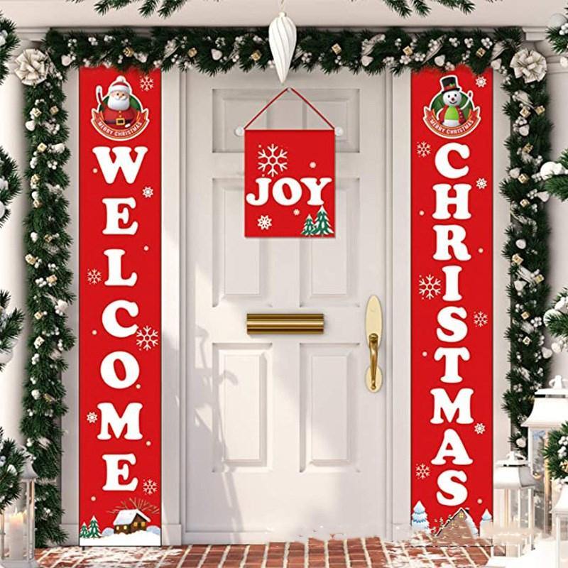 Christmas Door Curtain Holiday Atmosphere Decoration Couplet Outdoor Door Party Scene Layout Bar Hanging Flag - MRSLM