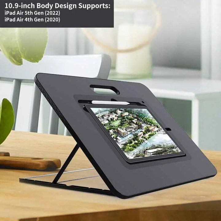 Adjustable iPad Sketchboard Stand with Built-in Pencil Holder & Charging Port