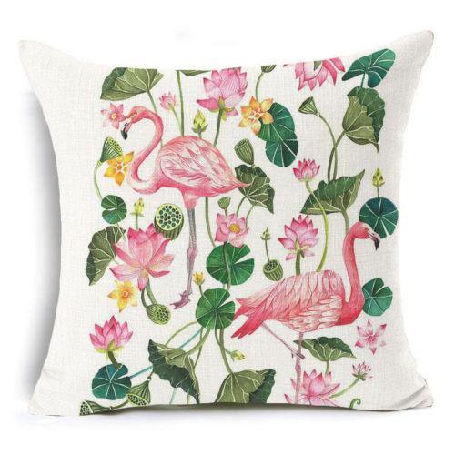 18''x18'' Flamingo Square Cotton Linen Pillow Case Cushion Cover Home Sofa Decor - MRSLM