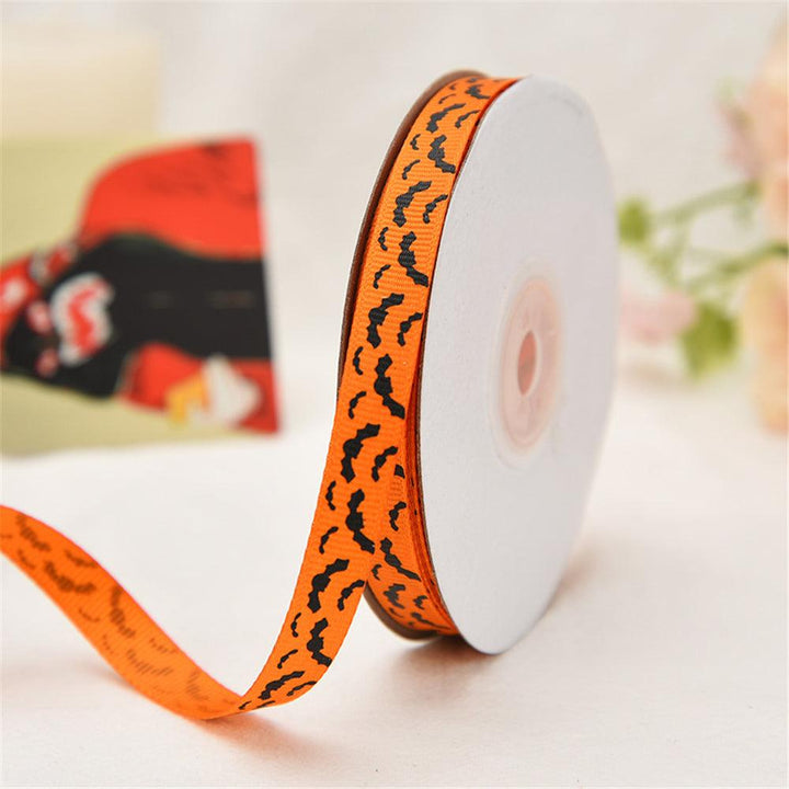 25 Yards 1cm Halloween Grosgrain Ribbon Printed Ribbons Polyester Ribbon For Wedding Christmas Decoration DIY Handmade