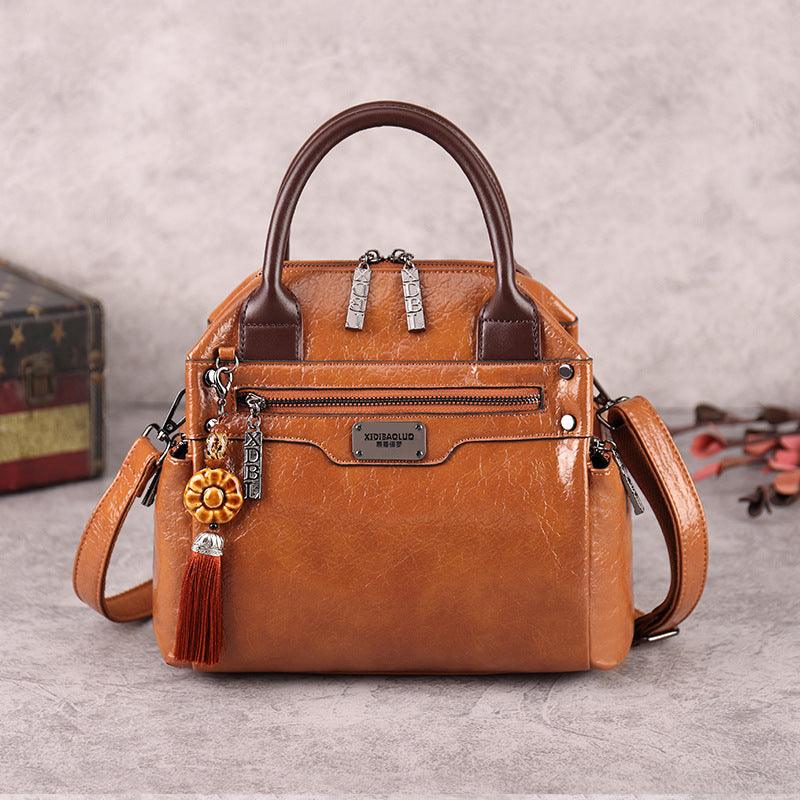 Retro Fashion Oil Wax Leather Hit Color Single-shoulder Oblique Handbag - MRSLM