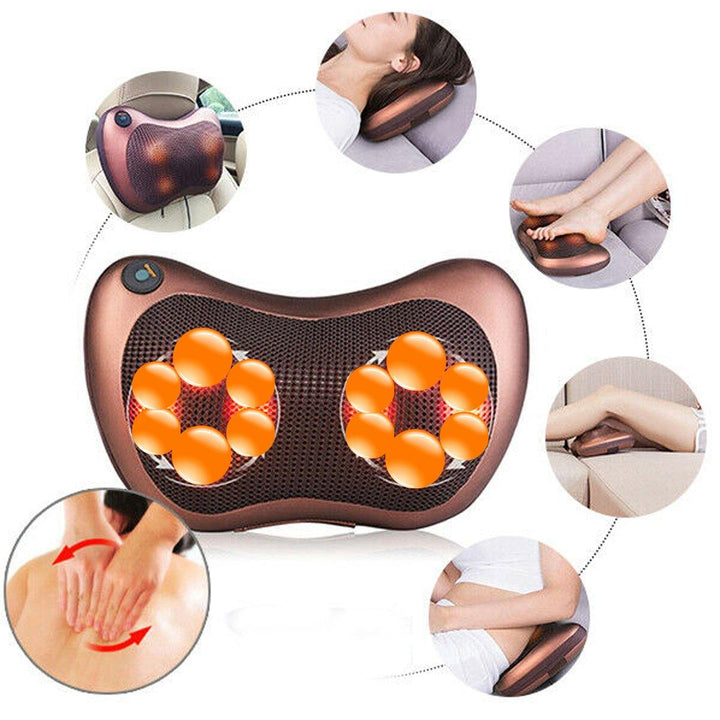 2 IN 1 12 Heads Shiatsu Electric Massage Pillow Back Neck Heat Knead Massager Home Car