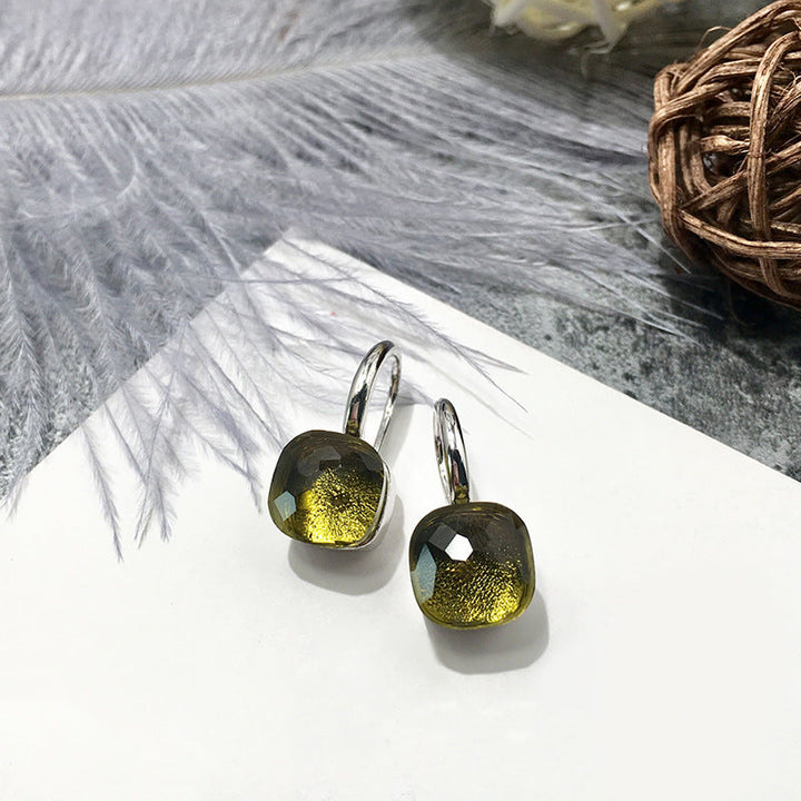 Colored Stone Natural Crystal Women's Earrings Diy French