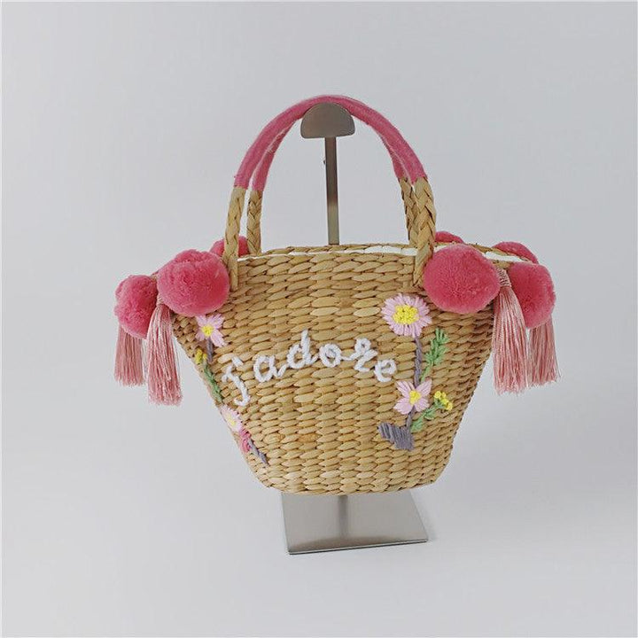 DIY Embroidered Straw Bag Hair Ball New Alphabet Women's Bag