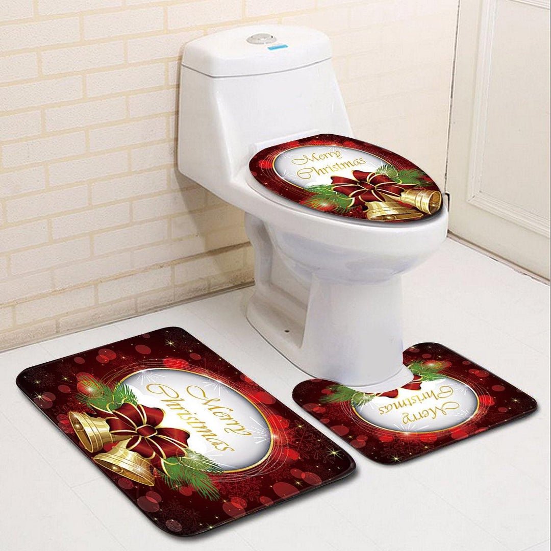 2020 Christmas Mat Set Toilet Cover Set Non Slip Bathroom Carpet Rug for  Home Bathroom Christmas Decoration