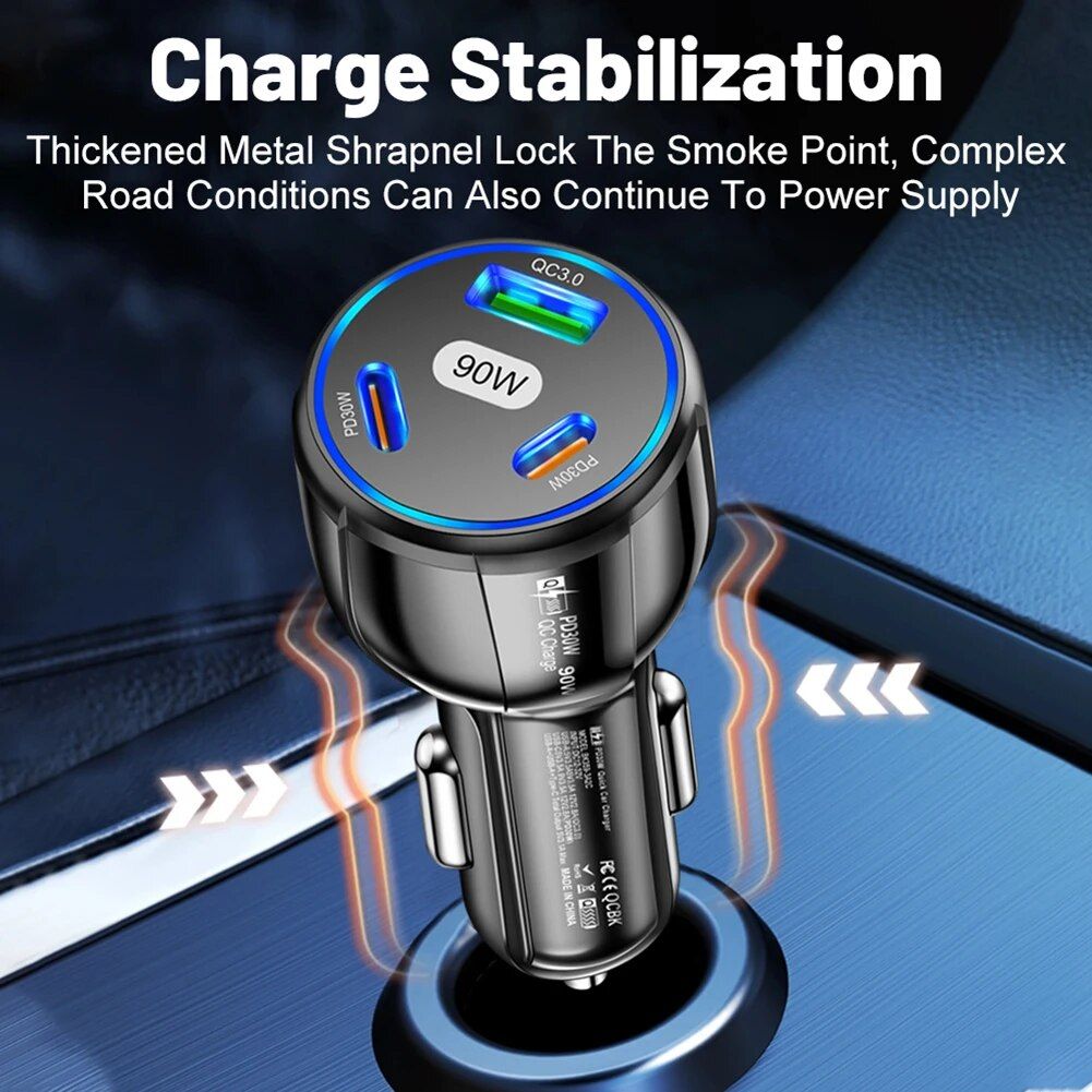 3-Port 90W Fast Car Charger