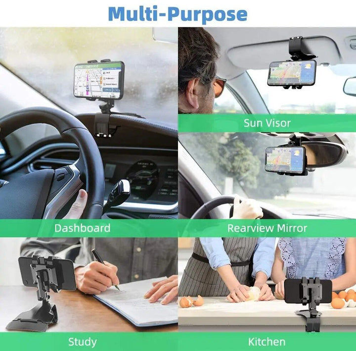 360¬∞ Rotating Universal Car Phone Mount - Dashboard & Mirror Holder