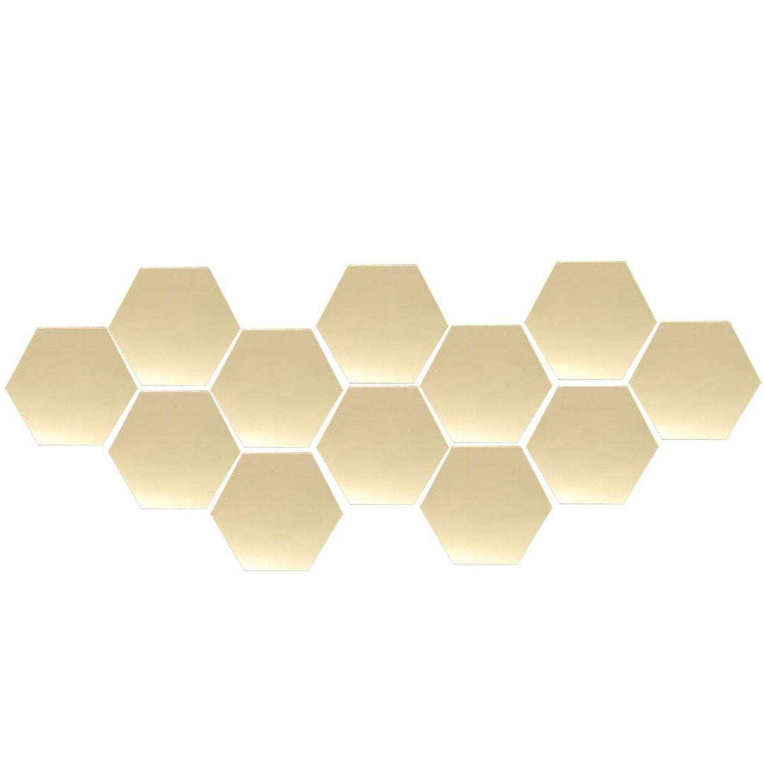 12Pcs 12.6cm Mirror Wall Sticker Vinyl Hexagon Removable Acrylic 3D Mirror DIY Home Room Decor Art - MRSLM