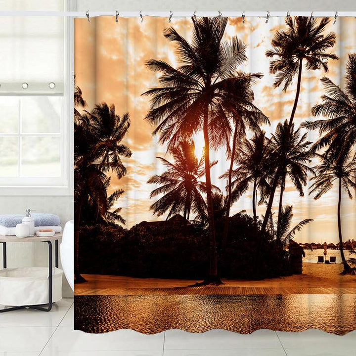 180*180cm Tropical Design Bathroom Shower Curtain 3pcs Carpets Bathroom Bath Mat Set - MRSLM